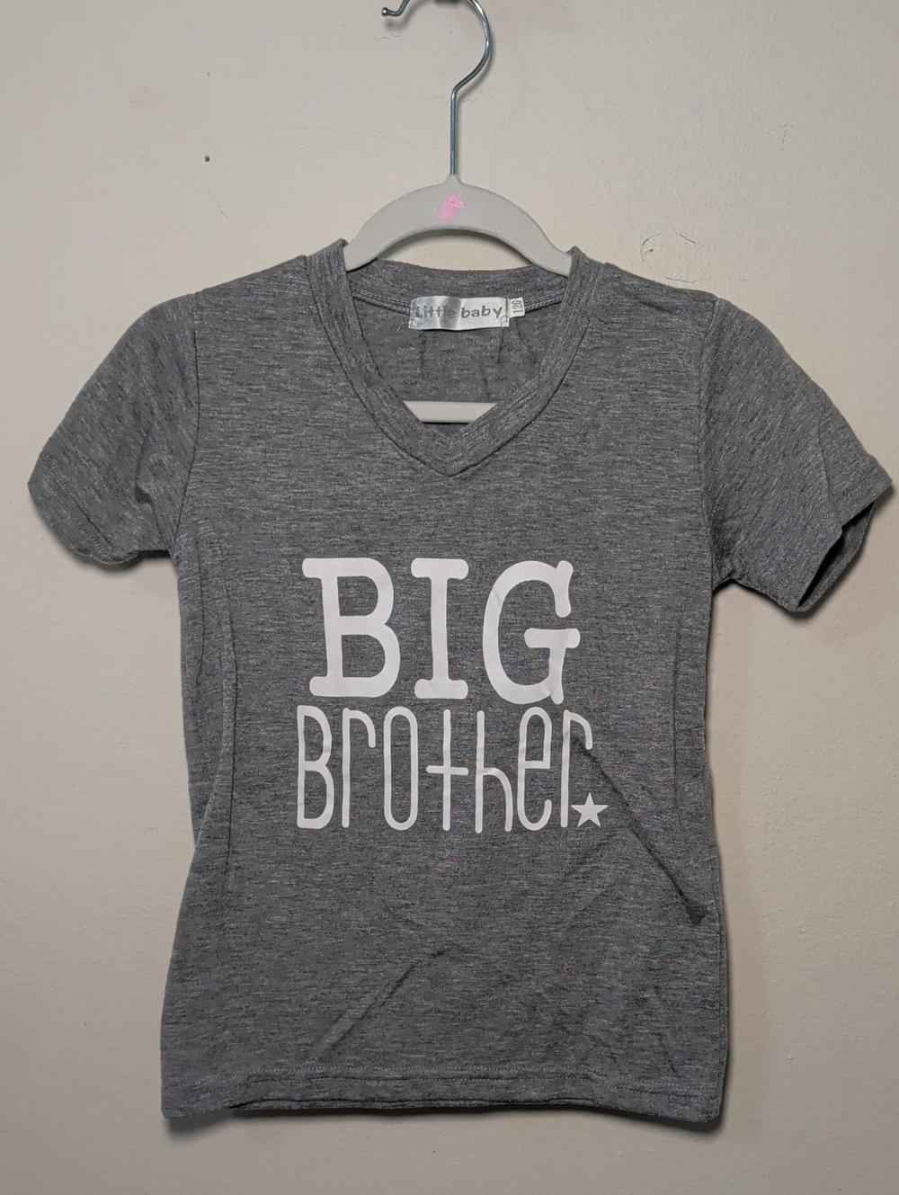 Little Baby Gray "BIG brother" V-Neck Tee Boys Size 120 US 6-7